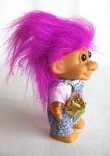Vintage RUSS Happy Birthday Boy TROLL Doll with Present Purple Hair