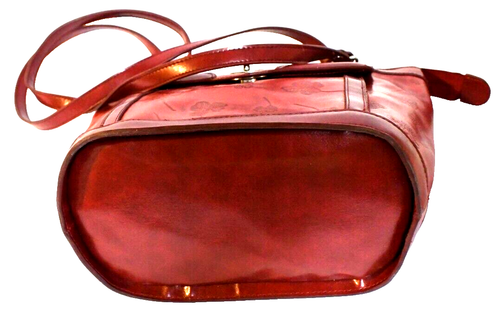 Coldwater Creek Leather Shoulder Bag Purse Red Floral Four Leaf Clover - Picture 2 of 18
