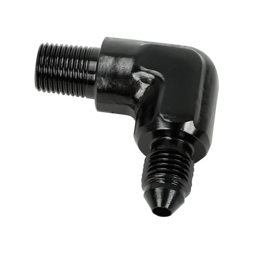 Black -3 AN to 1/8 NPT Male Fitting Adapter 90° Degree Elbow Aluminum - Picture 2 of 5