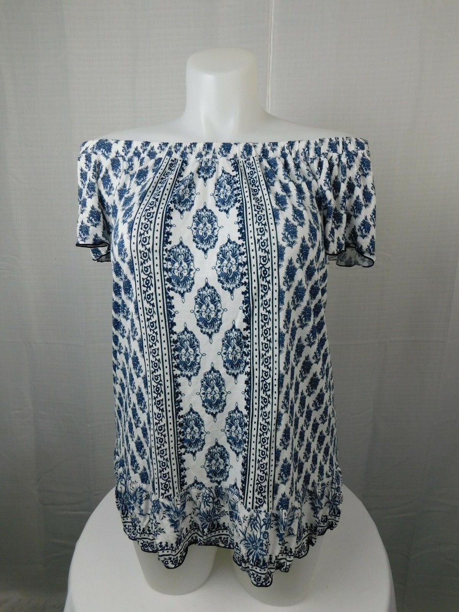 INC Plus Size Off-The Shoulder Printed Top - 0X, Dandy Floral Blue