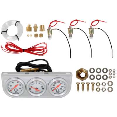 CJ Classics Triple Gauge Kit 2'' Oil/ Water/ Volt With Chrome Bezel/ White Gauges