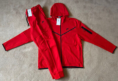 Nike Tech Fleece NSW Full Tracksuit Set Hoodie&Pants Central Cee Red Extra  Large 