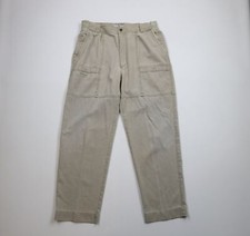 Vintage 90s Streetwear Mens 36x32 Faded Baggy Wide Leg Front Cargo Pants Beige