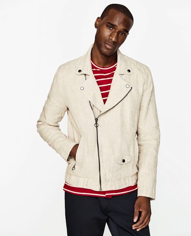Beige Linen Biker Bomber Jacket Size 