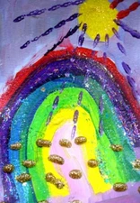Rainbow Splash original 6x4 inch mixed medium painting Emmi