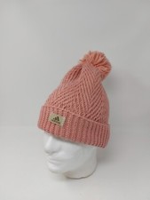adidas Pink Taupe Knit Beanie Hat Cap Top Pom
