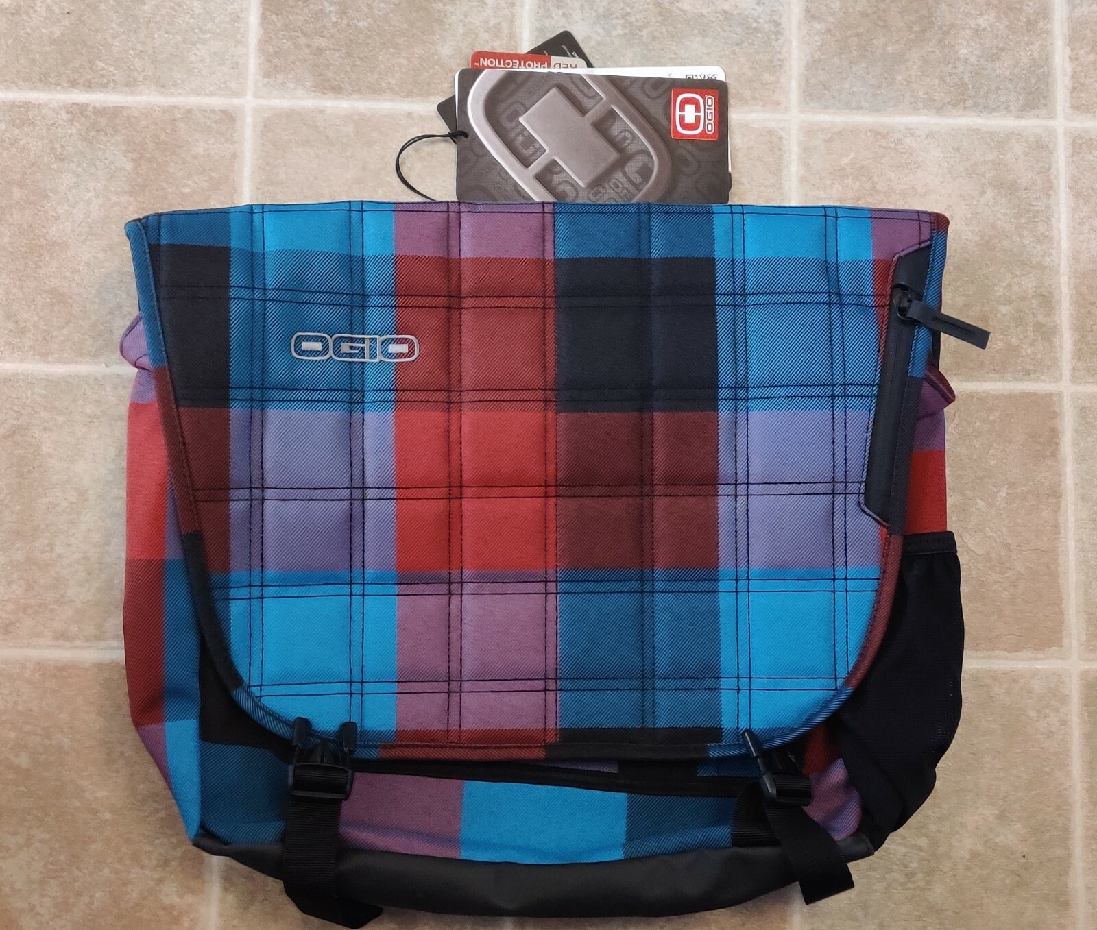 plaid messenger bag