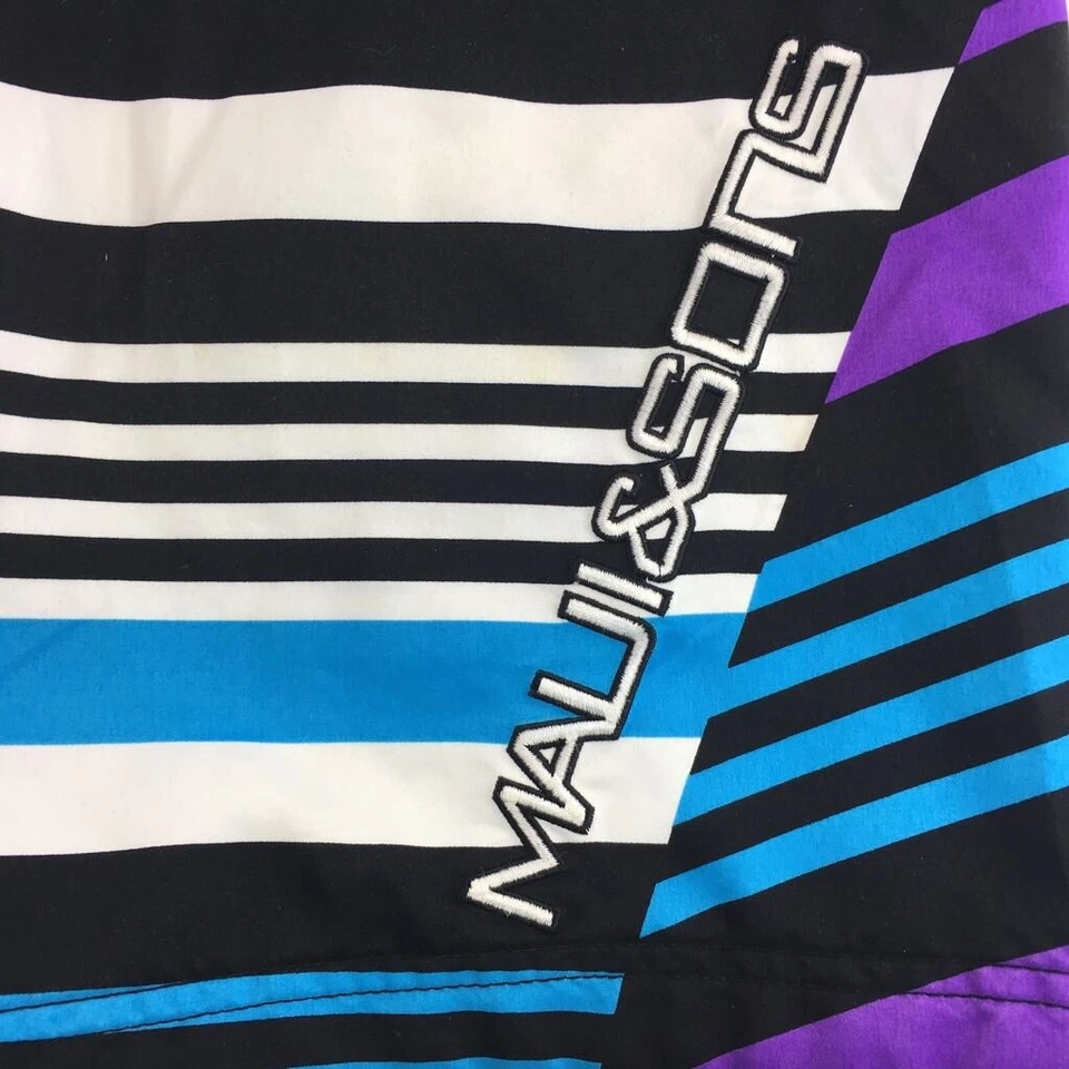 Bermuda de banho Maui & Sons masculina roxa azul branca listrada malha forrada M - Imagem 2 de 4