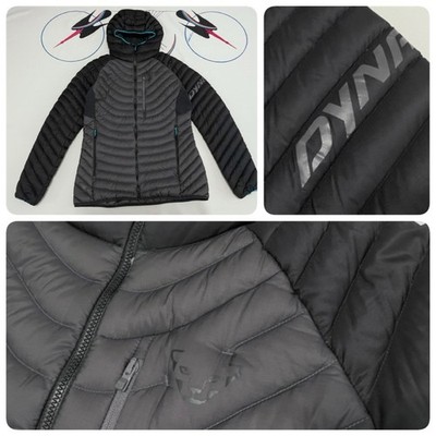 Womens Dynafit Radical Down RDS Hooded Puffer Jacket Downtek Black Gray L Mint!
