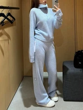 AIo Yoga Women's Set Cashmere Plush Waffle 1/4 Zip Pullover+High-Waist Pant Suit