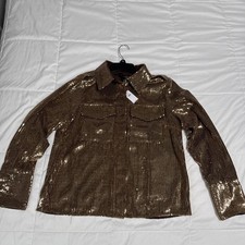 NWT Banana Republic Ulla Sequin Gold Long Sleeve Shirt Size Large