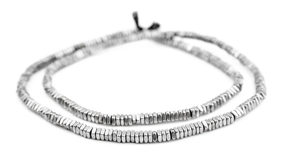 Faceted Silver Square Beads 4mm White Metal Large Hole 24 Inch Strand - Image 3 of 4