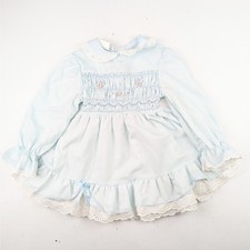 Vintage Polly Flinders Ligh Blue Smocked Dress Girls 4 Runs Small