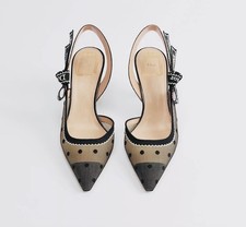 Dior Black Sheer Polka Dot Slingback Pumps
