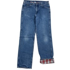OshKosh Flannel Lined Jeans Mens 36x34 Blue Plaid Lined Denim Workwear USA Made