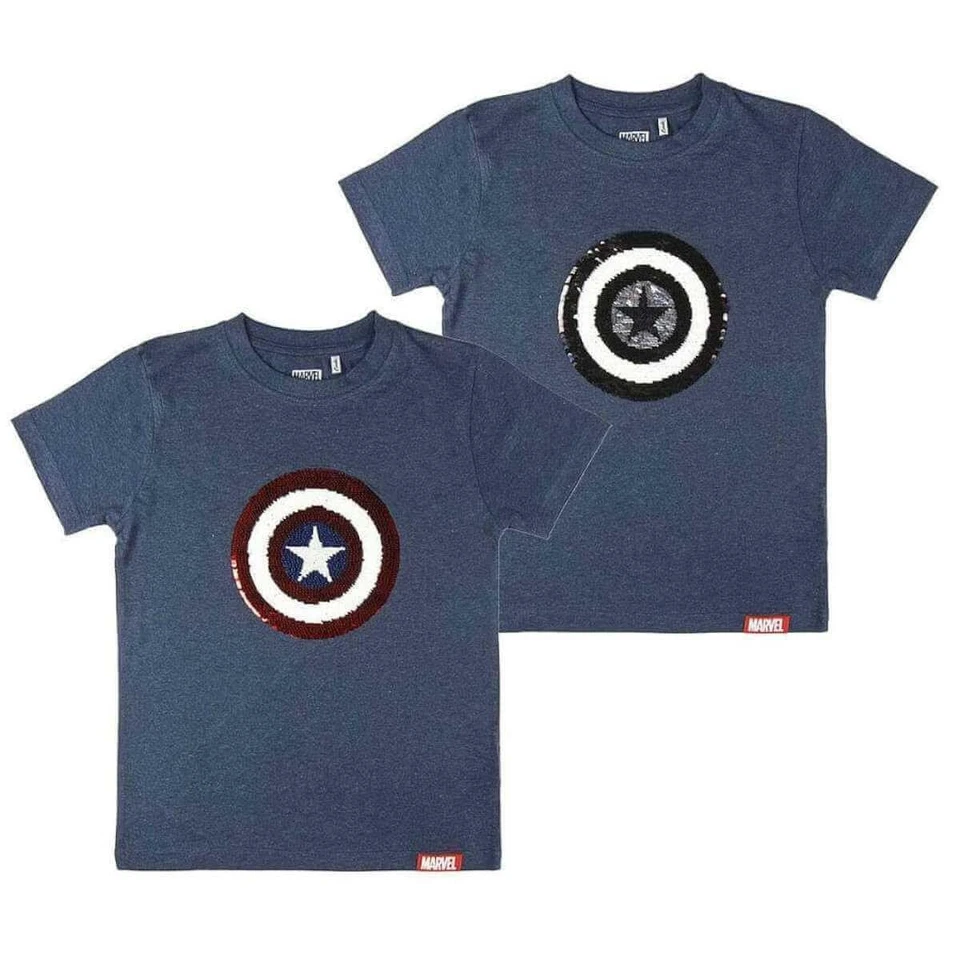 Captain America T-Shirt Jungen Kinder Wendepailletten marineblau Gr. 128 - 164 - Bild 3 von 4