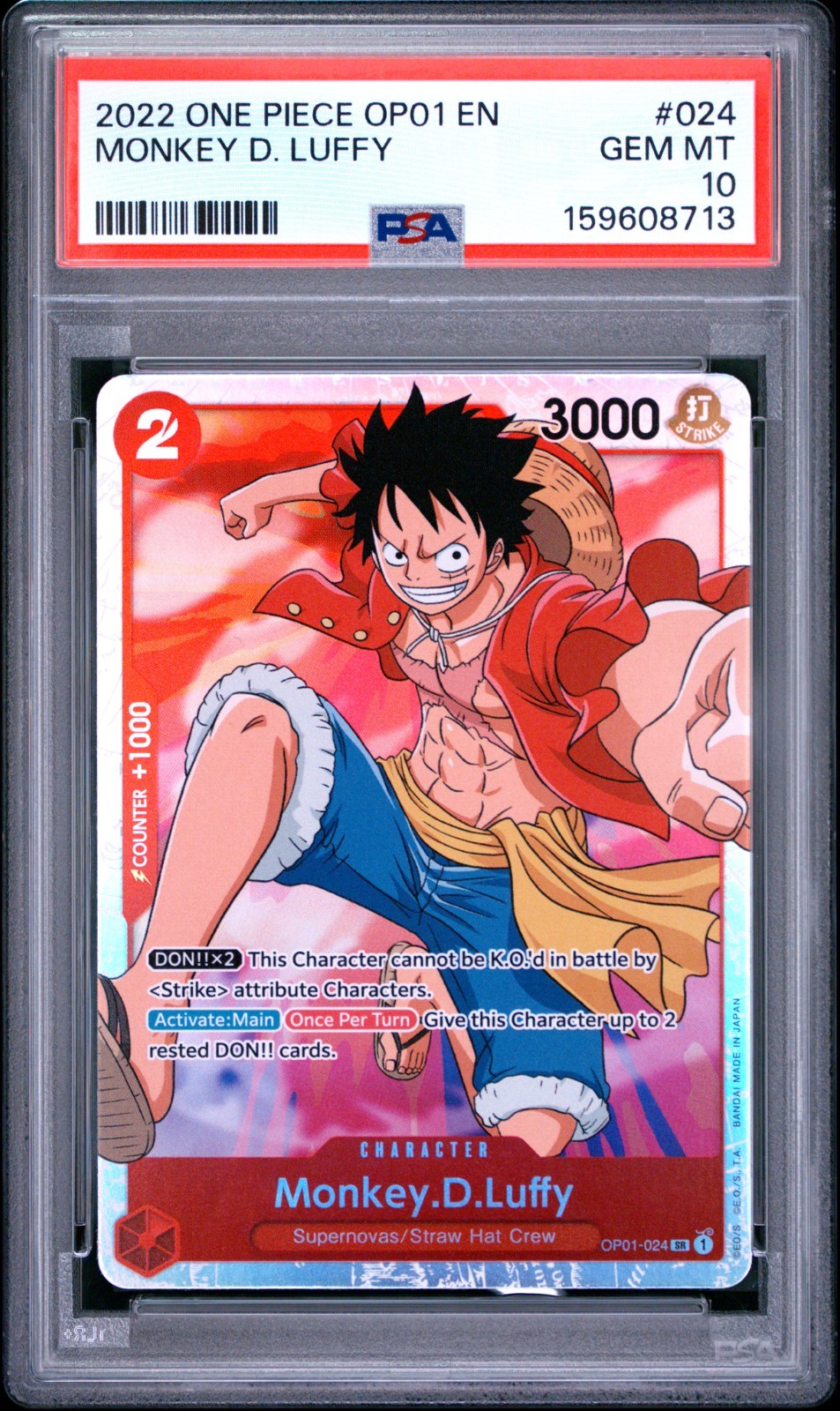 One Piece OP01 Monkey D Luffy #024 PSA 10 GEM MINT