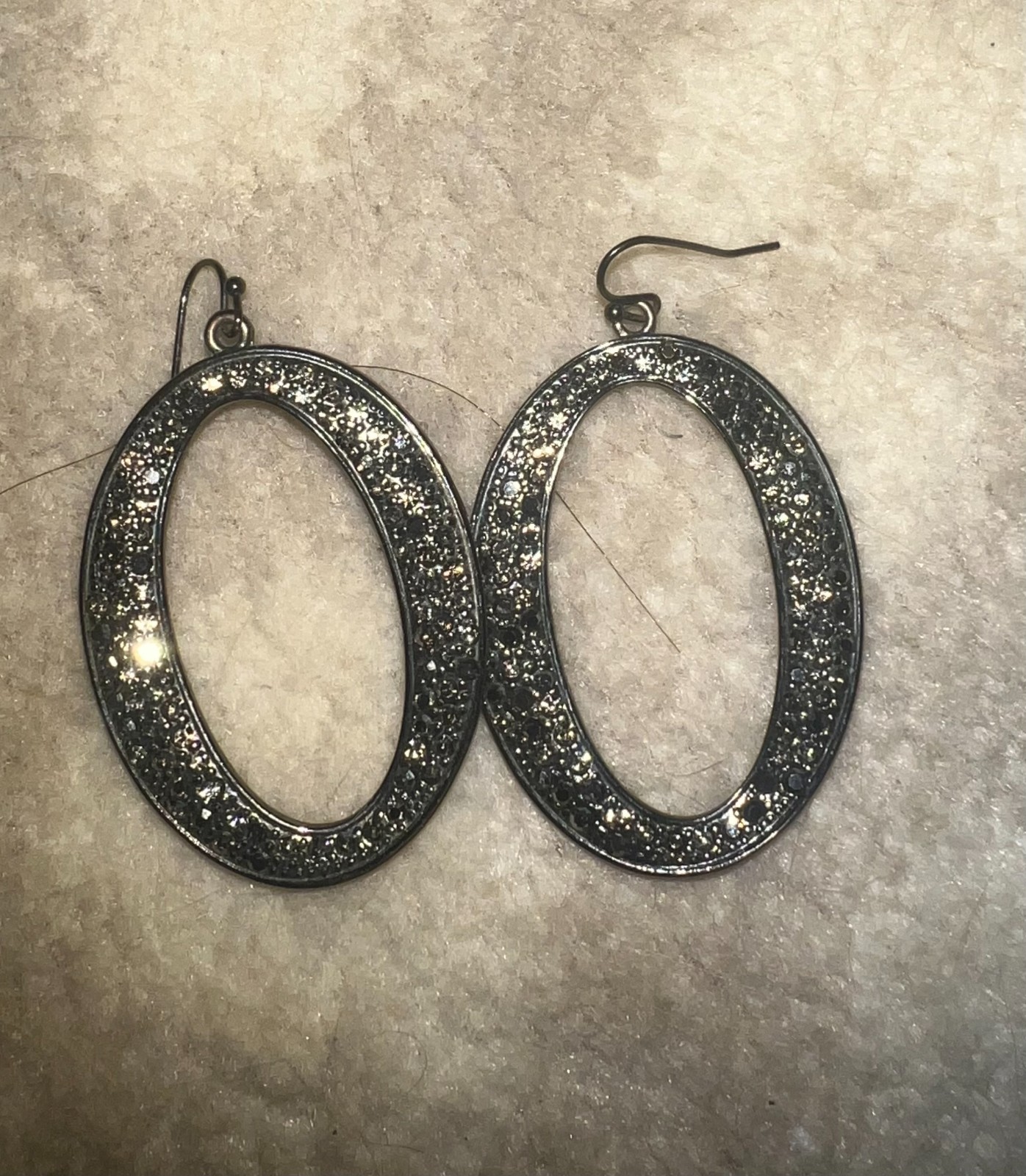gun metal silver hoop earrings with rhinestones