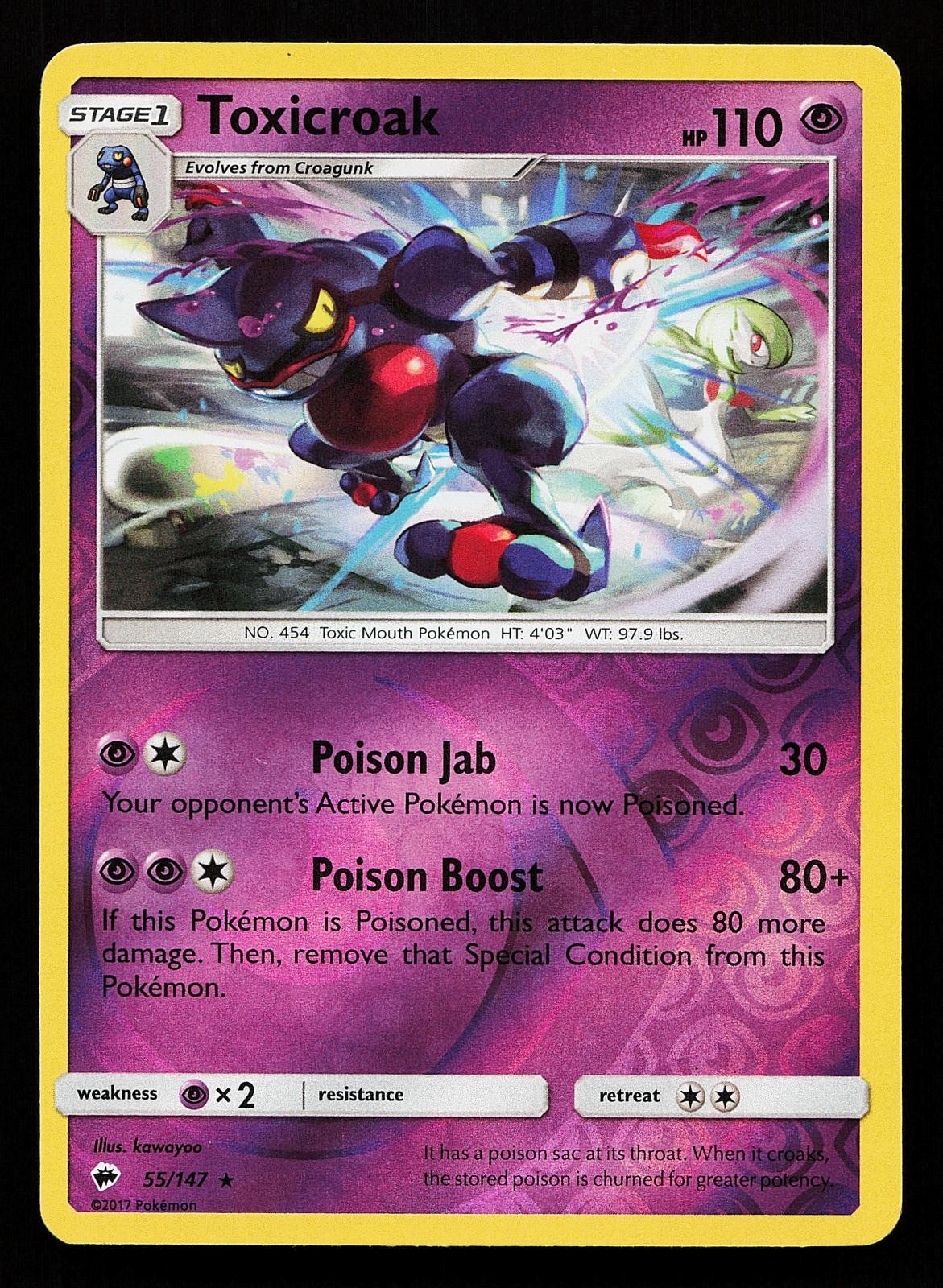 Toxicroak 55/147 Reverse Holo Rare Burning Shadows Pokemon Card