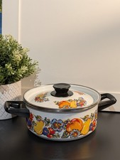 Vintage Emaille Herbst Obst Kochtopf Kochtopf Retro Funky Muster Kochgeschirr 