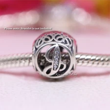 Authentic Pandora Vintage J Alphabet Charm Sterling Silver Bead 791854CZ