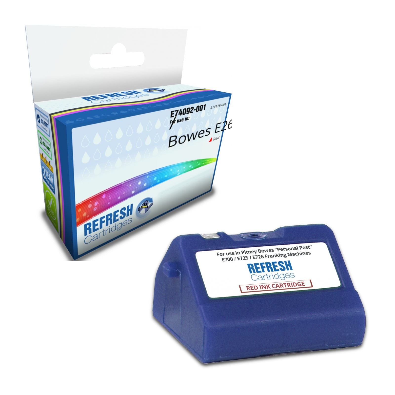 Refresh Cartridges Red E74092-001 Franking Ink For Pitney Bowes Machines