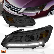 For 13-15 Honda Accord Projector Headlight W/LED DRL Smoked Lens Amber Corner