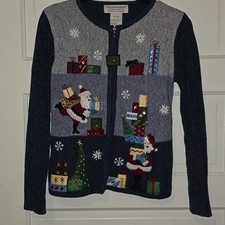 Tiara International Christmas Full Zip Sweater Santa Claus Presents Size S
