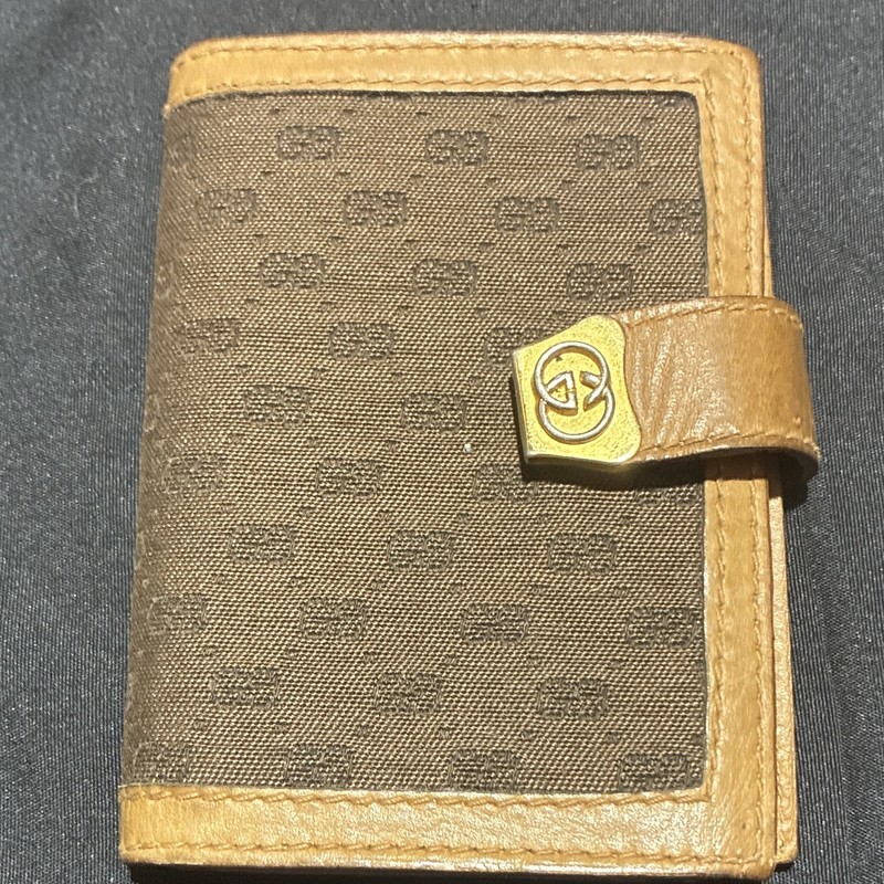Gucci Organizer Day Planner Cover w/ Pen Holder, Canvas & Leather Brown Tan