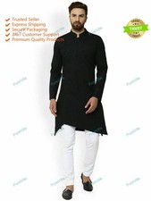 Indian Cotton Black Pathani Kurta Ethnic Mens Designer Kurta Traditional