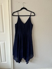 Express Navy Blue Floral Lace Dress – Size 12 – Asymmetrical Handkerchief