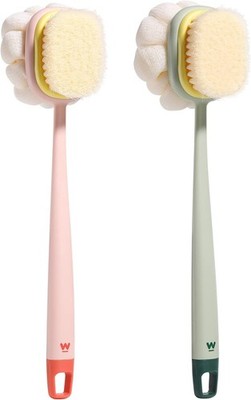 Body Shower Brush with Bristles and Loofah,Back Scrubber Bath Mesh Sponge with