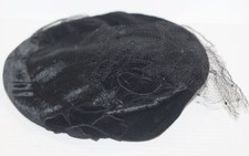 Vintage Archie Eason Pillbox Hat Black Velvet Satin Bows Church Cocktail Lace