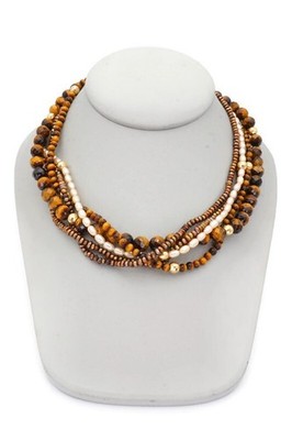 14k Gelbgold Tigerauge Perlenkette 17''