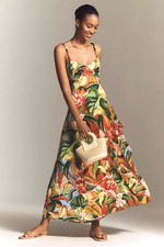 Farm Rio x Anthropologie Sweetheart Maxi Dress Painted Tropical Garden XL NWT