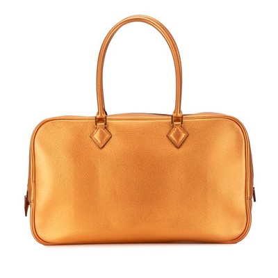 Authenticated Hermès Metallic Chevre Coromandel Plume Elan 28 Orange