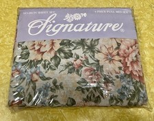 Signature Full Sheet Set 4Pc Garden Party Floral Red Pink Purple No Iron NEW NOS