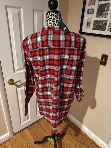 Lands' End Tunic Top Flannel Plus Size 18 Red & White Plaid 1/2 Button New - Picture 2 of 9