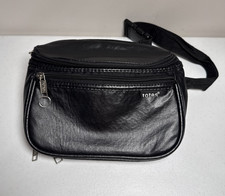 Totes Black Faux Leather Fanny Pack Waist Belt Bag Travel Organizer Zip Pockets