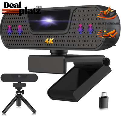 4K Webcam mit Mikrofon, Autofokus, 85° Sichtfeld, Plug&Play