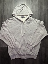 VTG Polo Ralph Lauren Hoodie Mens Medium Gray Full Zip Heavy Cotton Pony Pockets