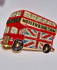 Vintage Butler and Wilson Red Double Decker Bus Brooch Union Jack BNWOT