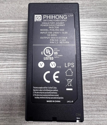 Phihong POE29U-560 56V 0.536A POE AC Adapter Power Supply Charger