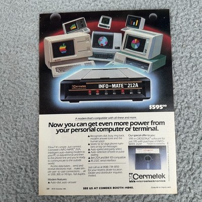 1983 Cermetek Info-Mate 212A Modem Vintage Computer Print Ad Retro Tech Art