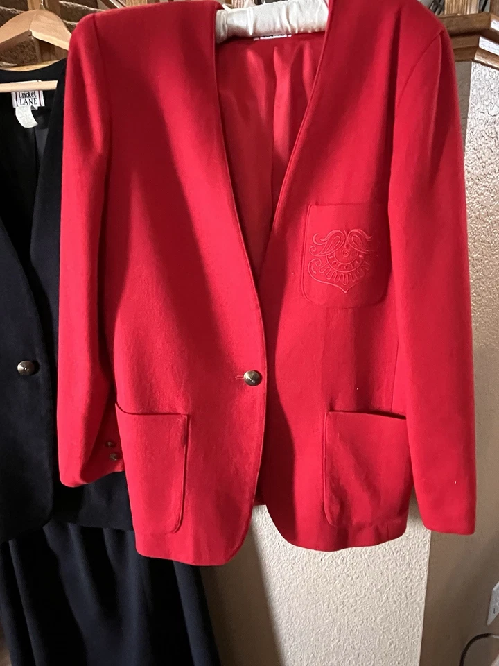 De Colección Blazer Falda Traje Conjunto Mujer 12 Negro 100% Lana Carrera Y2K Rojo Blazer Lote Foto 2 de 4