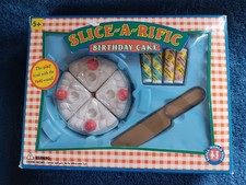 NEW NIB Vtg 1997 90s Slice A Rific Plastic Birthday Cake Food Toy Hook Loop BOX