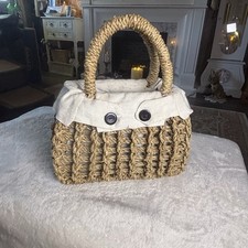 VTG Wicker Handbag W/Liner  BIG Buttons Granny Core