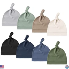 Konssy 8-Pack Soft Knot Beanie Hats for Newborns - Infant Caps for 0-6 Months