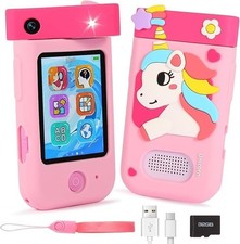 Kids Unicorn Smart Phone Toys with 180 Swivel Lens,Touch Screen 1080P Videos
