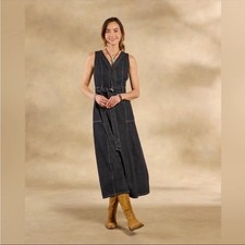 Sundance Poppy Denim Dress Black denim wash western NWT 10 mature overall